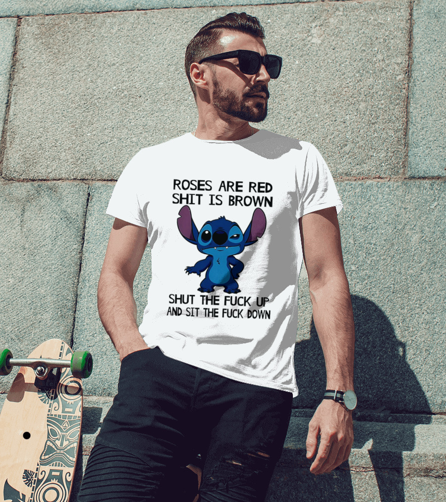 Stitch Roses Are Red Shit Is Brown T-Shirt