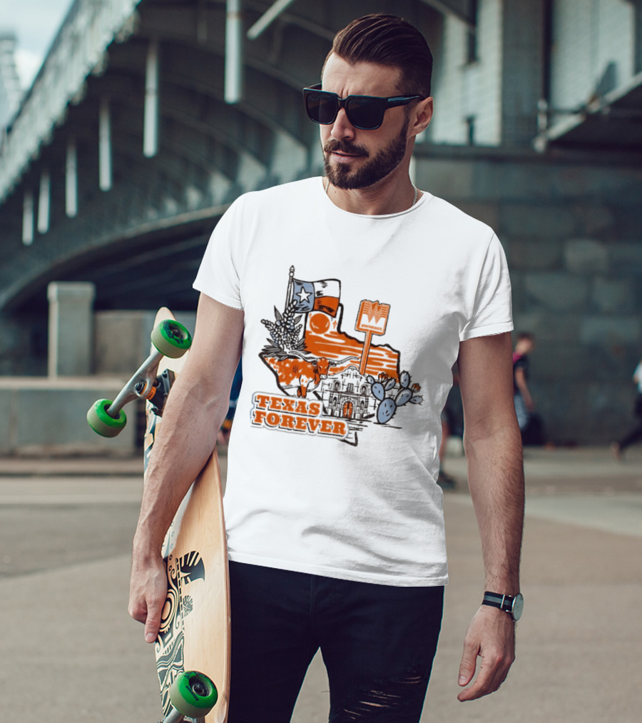 Texas Forever Alamo Whataburger Collaboration With Lone Star Flag And Cactus T-Shirt