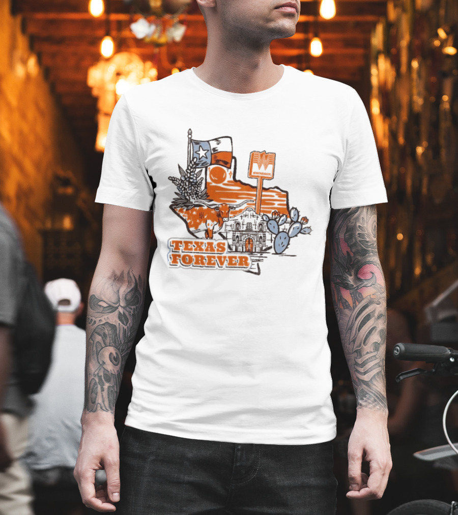 Texas Forever Alamo Whataburger Collaboration With Lone Star Flag And Cactus T-Shirt