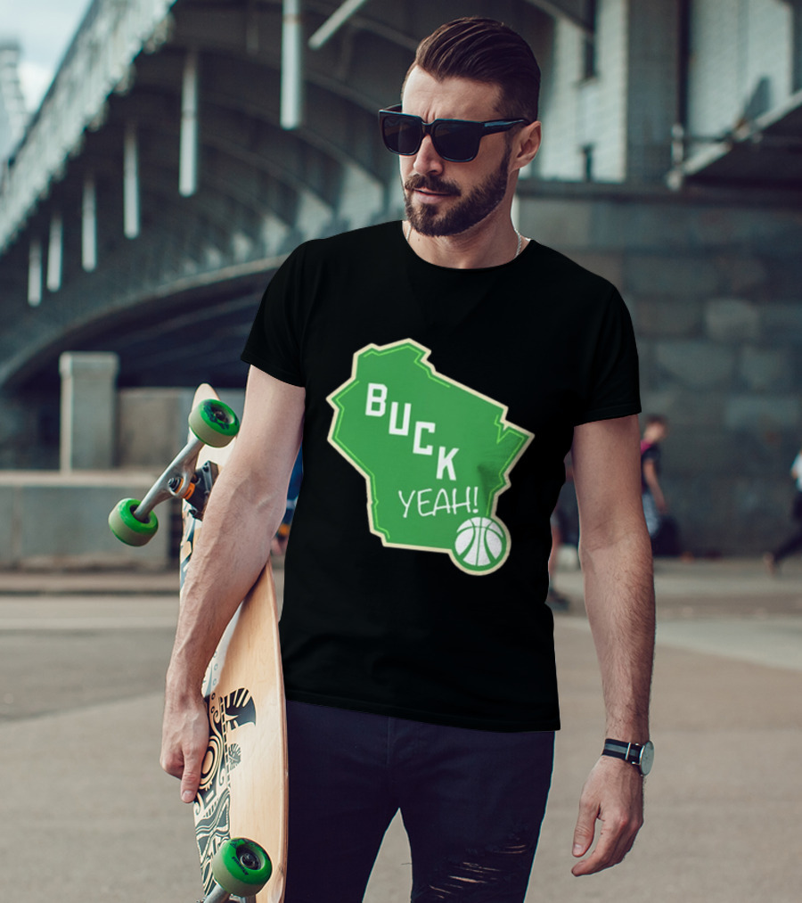 Buck Yeah Milwaukee Basketball Green Map T-Shirt
