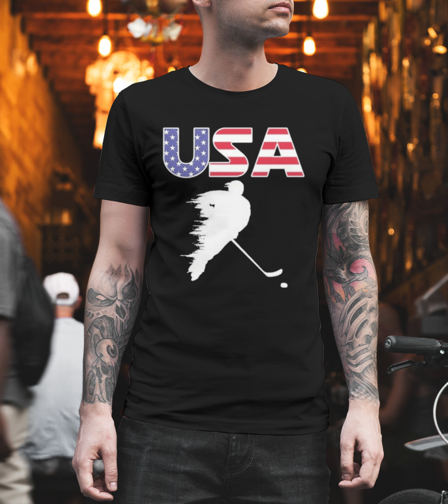 USA Stars and Stripes Ice Hockey Player T-Shirt