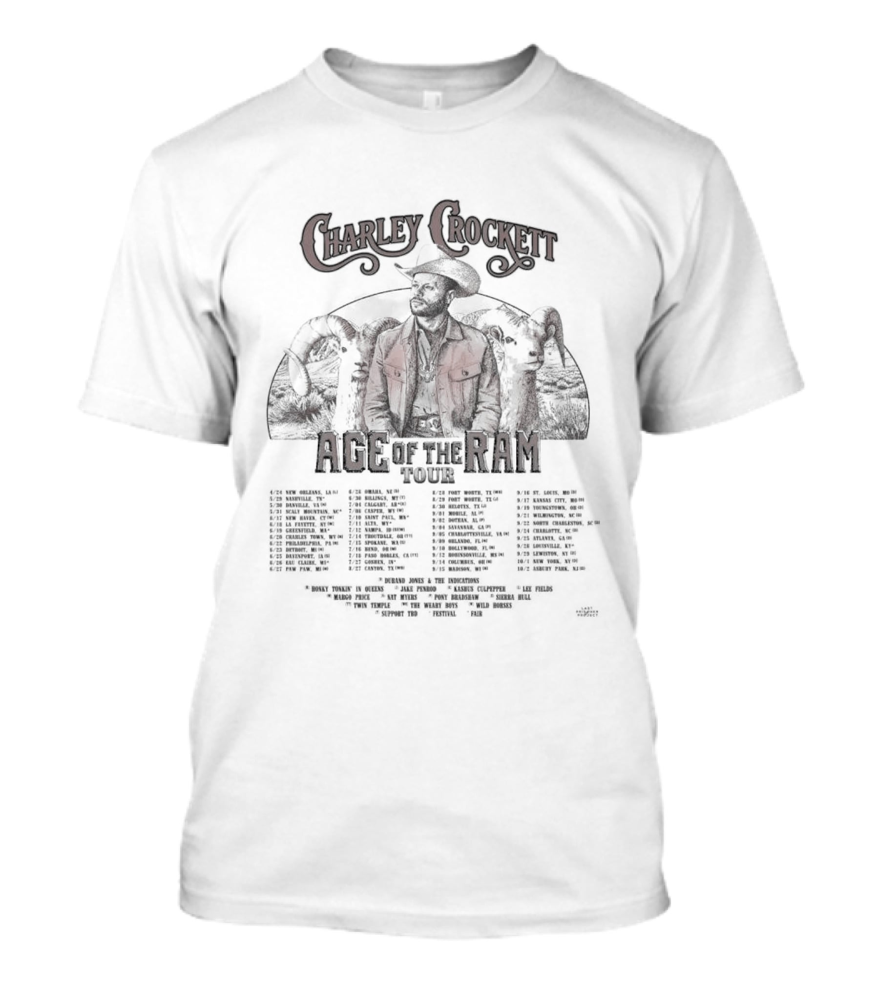 Charley Crockett Age Of The Ram Tour 2026 Full Schedule And Dates T-Shirt