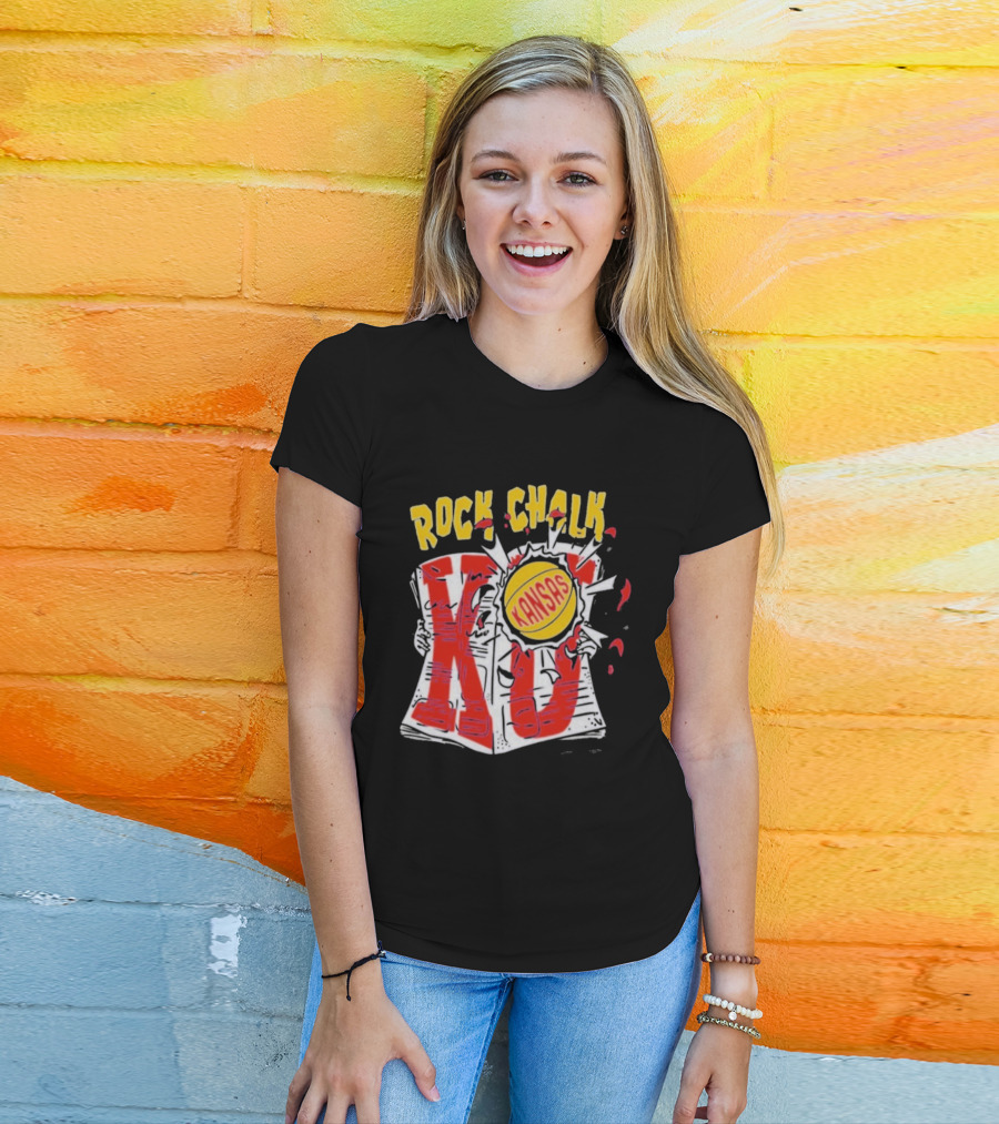 KU Rock Chalk Kansas Basketball Burst T-Shirt