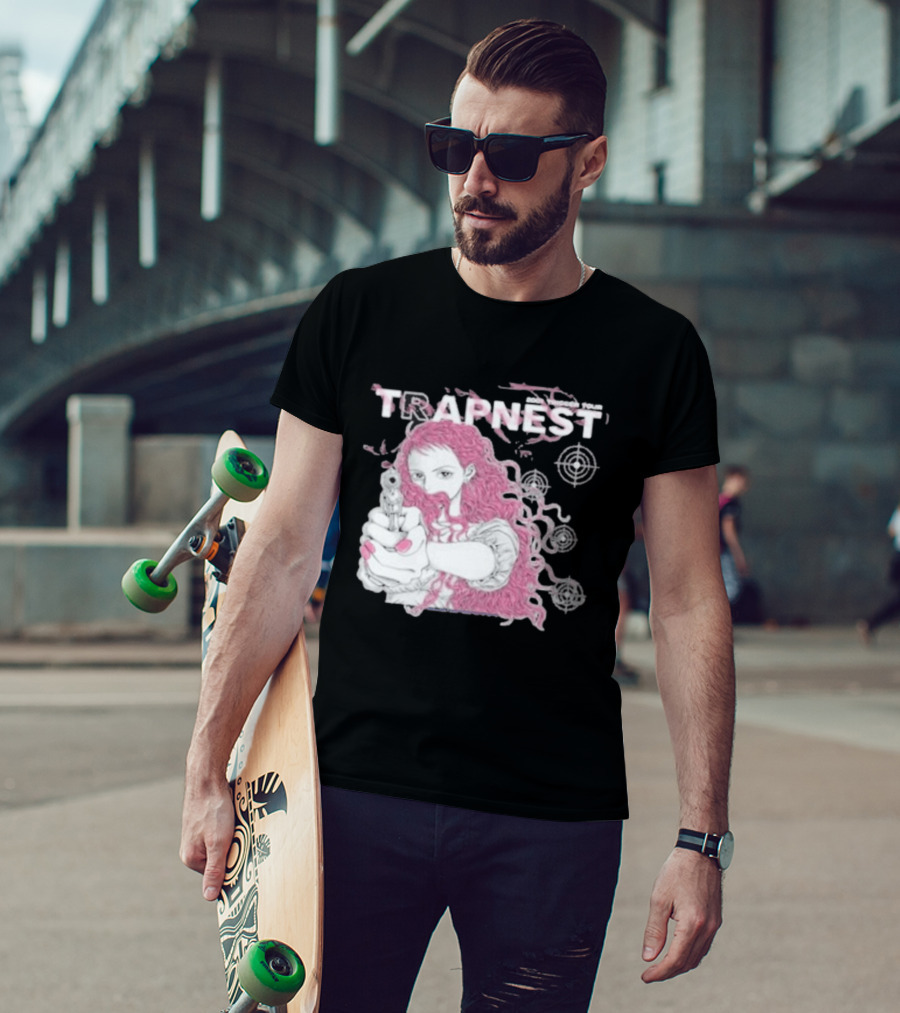 Trapnest Trigger Tour 2001 Anime Girl With Gun And Target T-Shirt