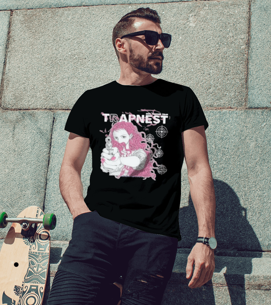 Trapnest Trigger Tour 2001 Anime Girl With Gun And Target T-Shirt
