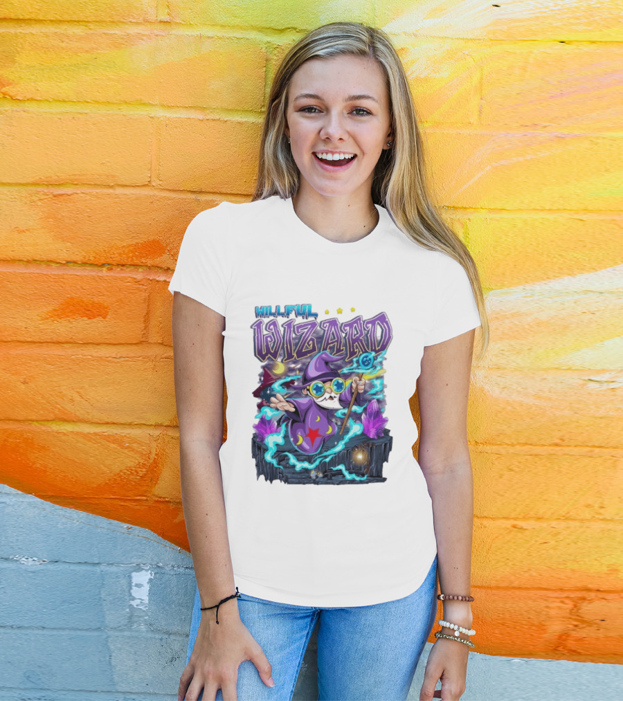 Willful Wizard Magical Adventure With Cosmic Crystals And Crescent Moons T-Shirt