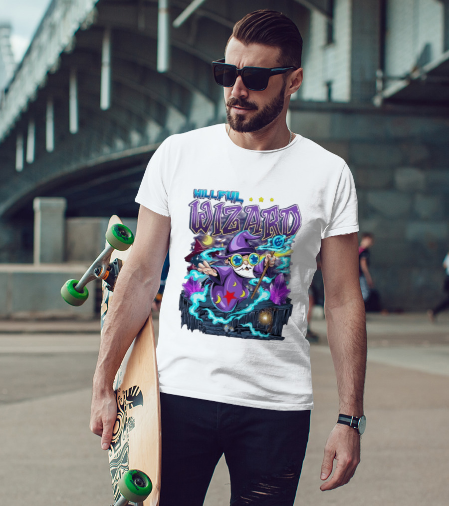 Willful Wizard Magical Adventure With Cosmic Crystals And Crescent Moons T-Shirt