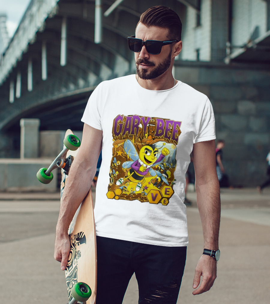 Gary Bee Cartoon Bee Character In Purple Jersey With Stars And Soccer T-Shirt