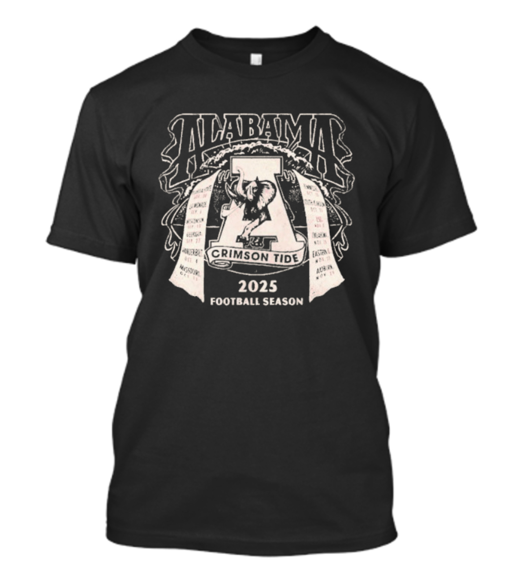 Alabama Crimson Tide 2025 Football Season Retro Schedule T-Shirt