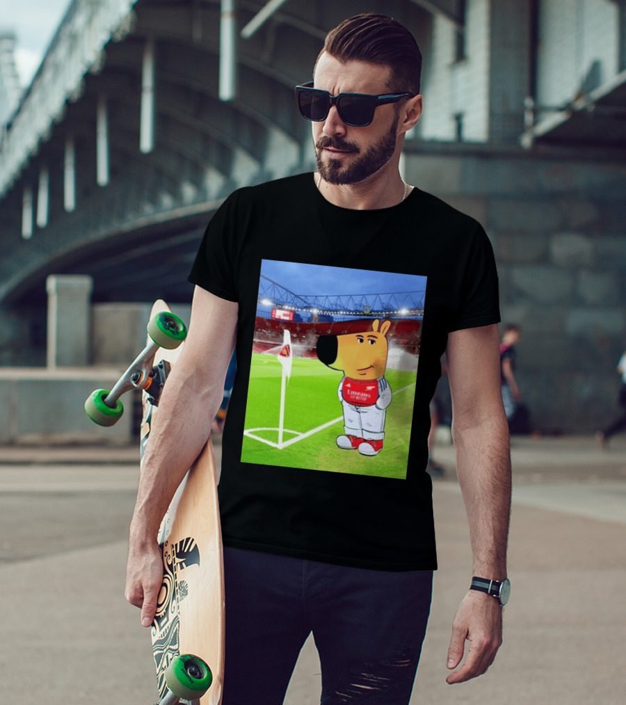 Chill Cartoon Dog In Arsenal Kit At Stadium Awaiting UCL Victory T-Shirt