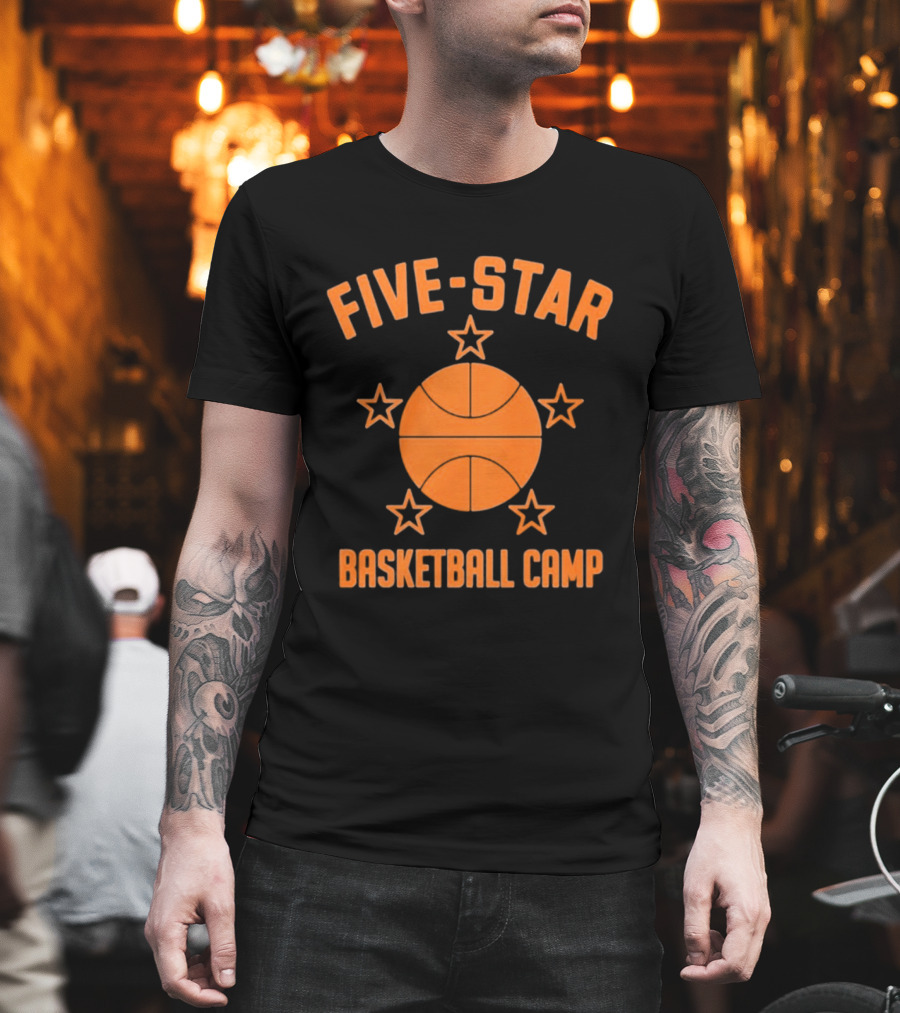 Five Star Basketball Camp Iconic Orange Basketball and Stars T-Shirt