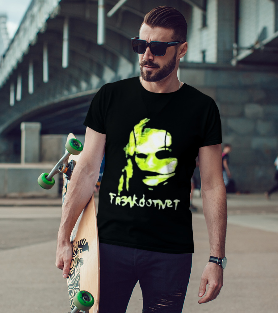 Fr3ak Fr3akdotnet Abstract Glitch Face Green Streaks T-Shirt
