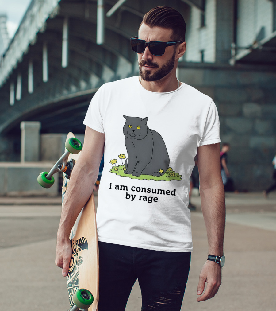 Cat I Am Consumed By Rage Sitting With Yellow Flowers T-Shirt