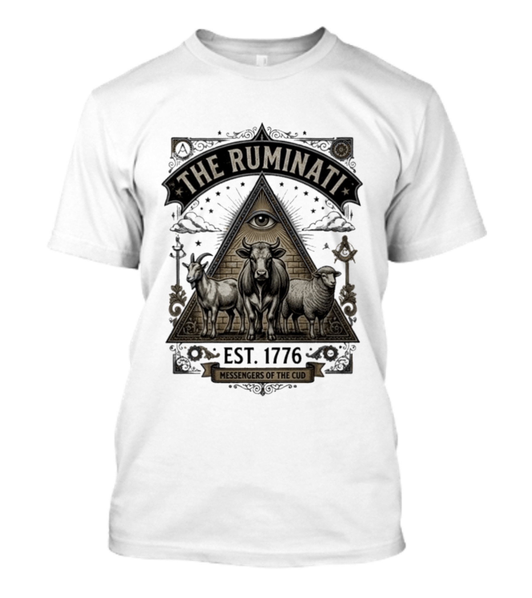The Ruminati Est 1776 Messengers Of The Cud Eye Triangle Cow Sheep Goat T-Shirt