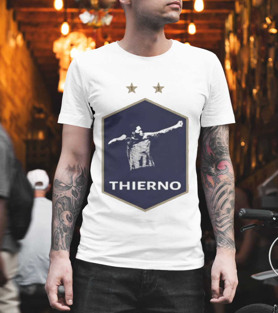 Thierno Barry Blue Hexagonal Emblem Soccer Celebration Stars T-Shirt