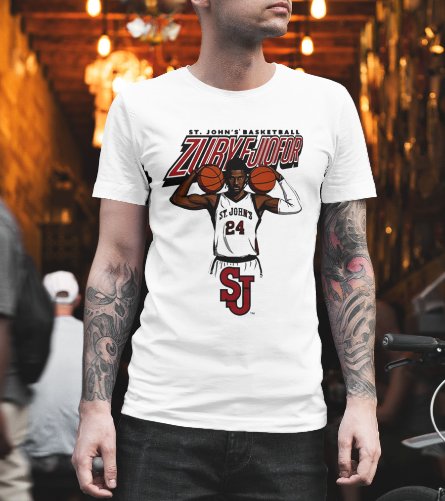 St. John's Basketball Zuby Ejiofor 24 Red Storm Pose SJ T-Shirt