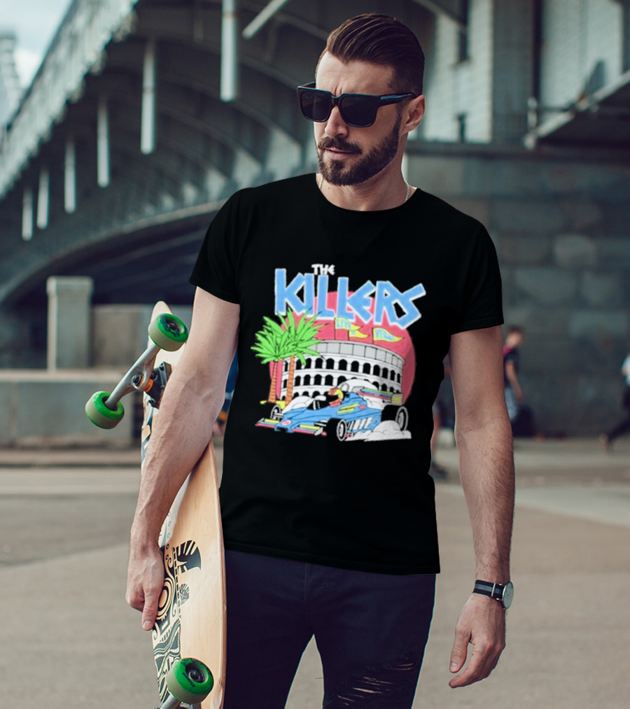 The Killers Hot Fuss Palm Trees Race Car Stadium Scene T-Shirt