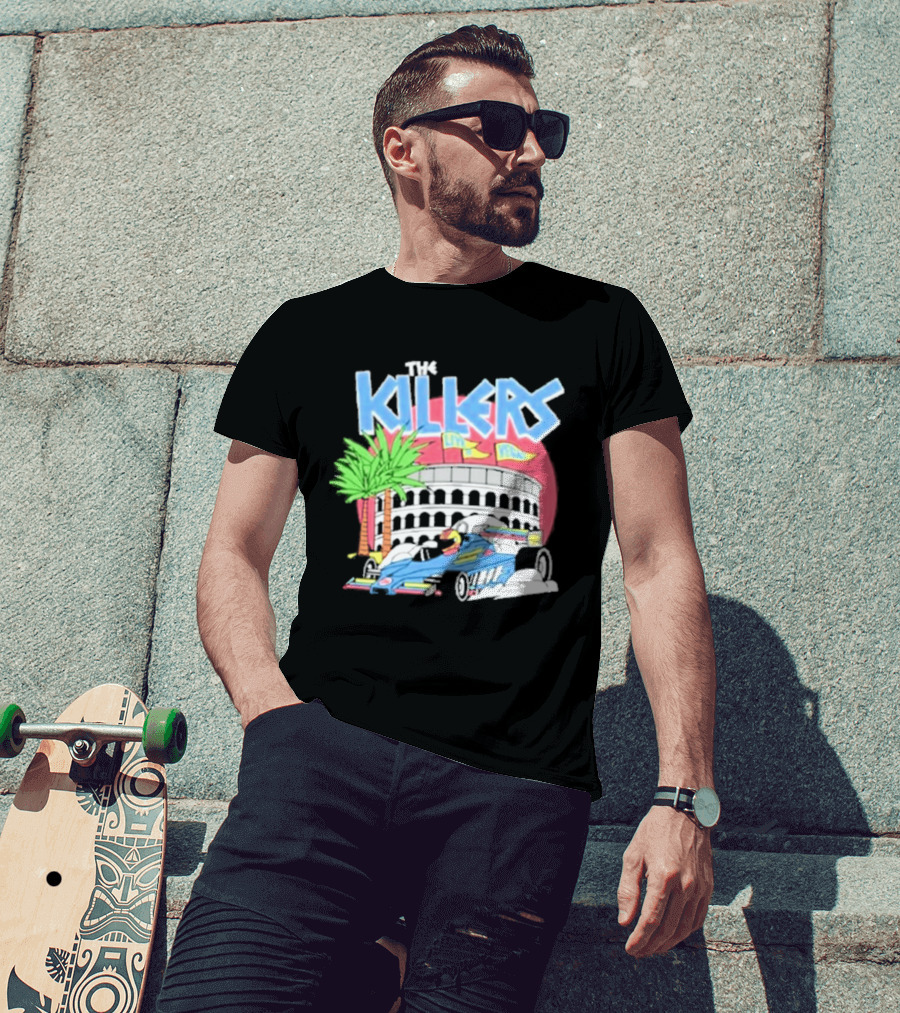 The Killers Hot Fuss Palm Trees Race Car Stadium Scene T-Shirt