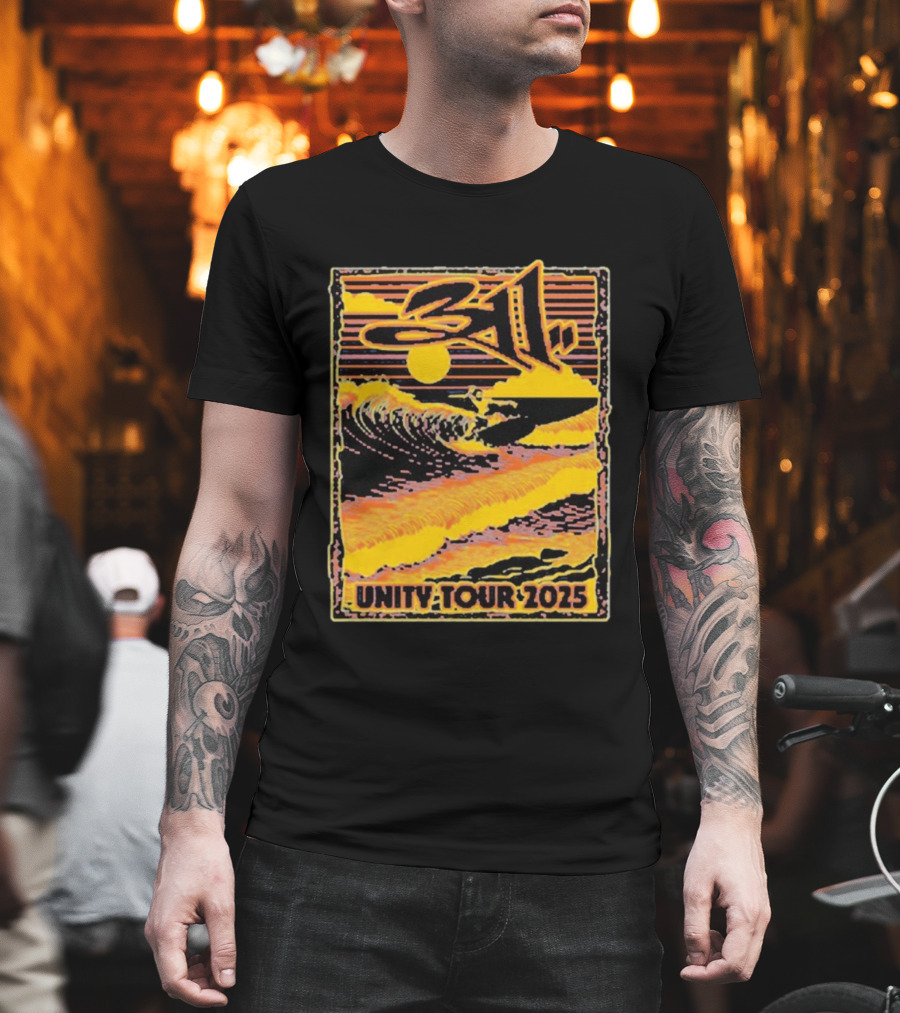 311 Unity Tour 2025 Surfer Wave Art with Sunset T-Shirt