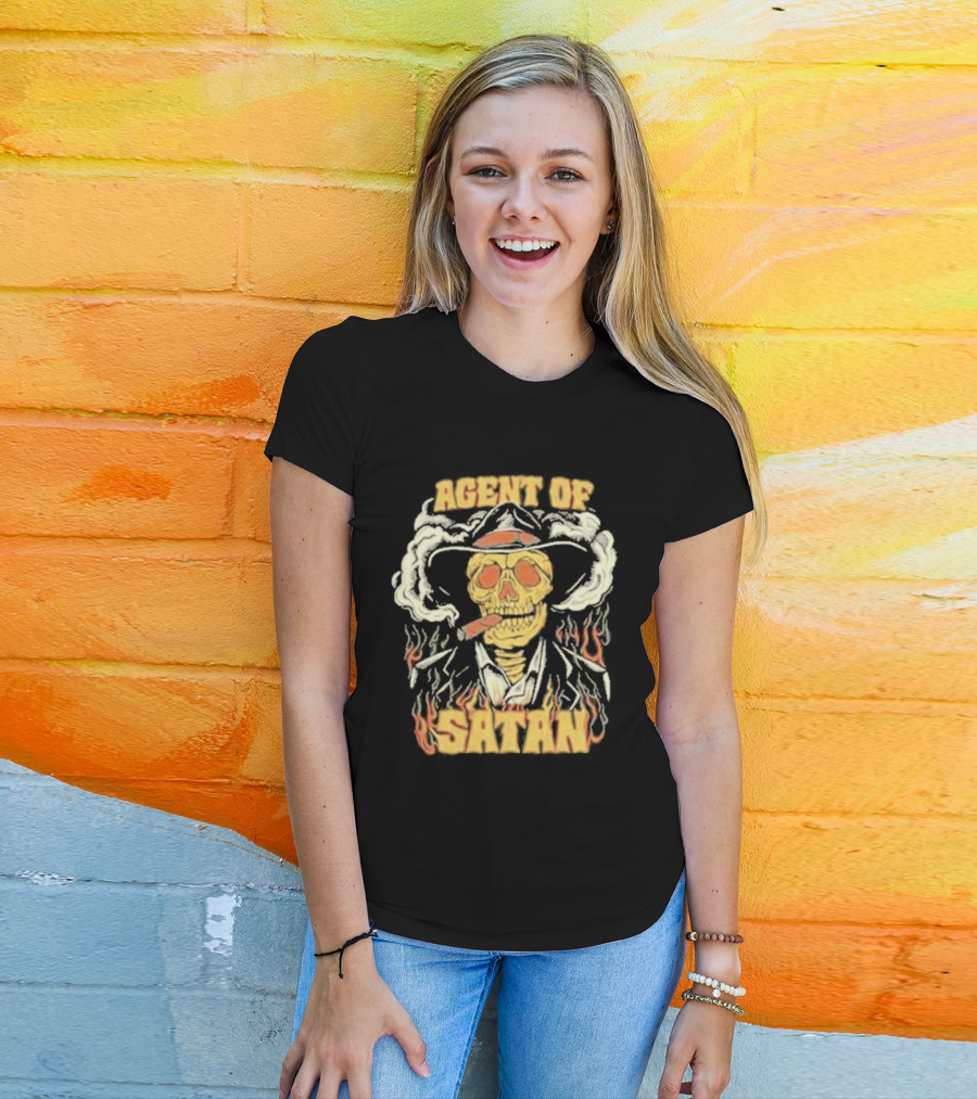 Agent Of Satan Flaming Skull With Cigar T-Shirt