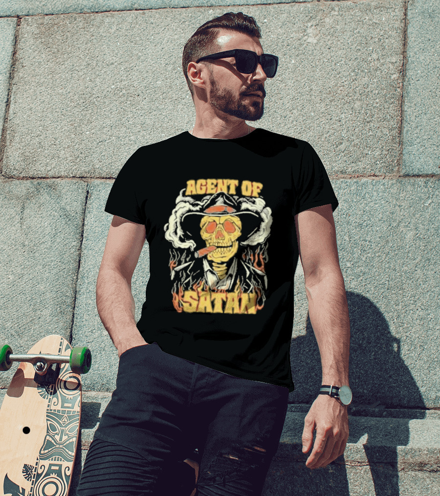 Agent Of Satan Flaming Skull With Cigar T-Shirt