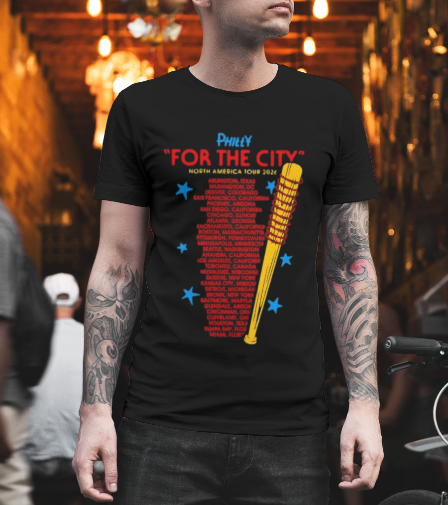 Philly For The City North America Tour 2026 Baseball Bat and Stars T-Shirt