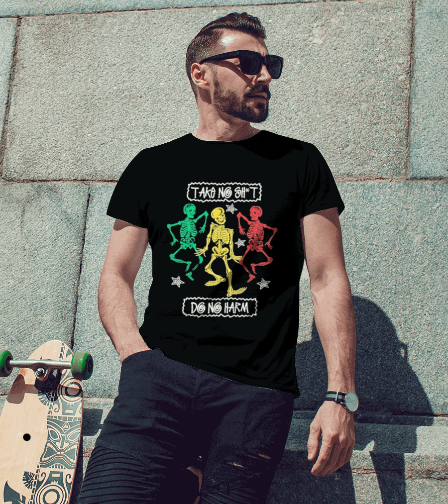 Mn+la Take No Shit Do No Harm Skeleton Trio With Stars T-Shirt