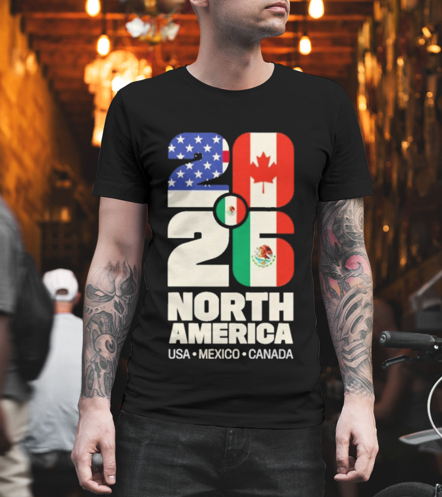 FIFA World Cup 2026 North America USA Mexico Canada Flags T-Shirt
