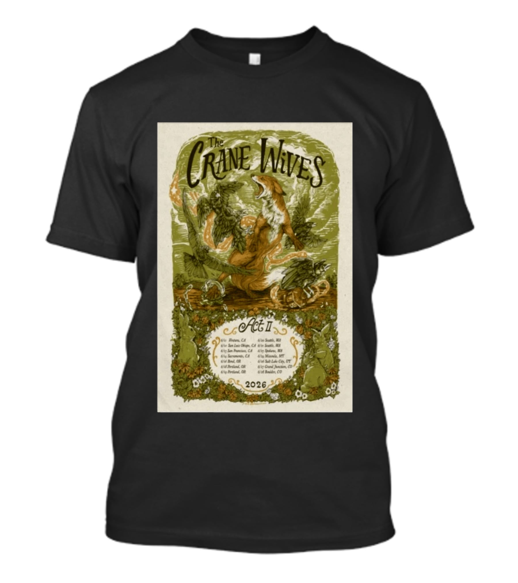 The Crane Wives Act II 2026 Concert Tour Dates Fox And Leaves T-Shirt