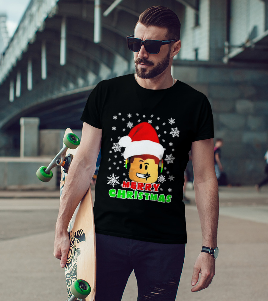 Roblox Merry Christmas Santa Hat Holiday Snowflakes T-Shirt
