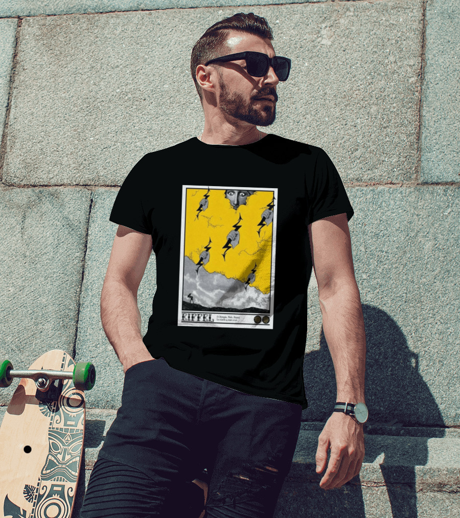 Eiffel L'Olympia Paris France Mar 24 2026 Lightning Cloud T-Shirt