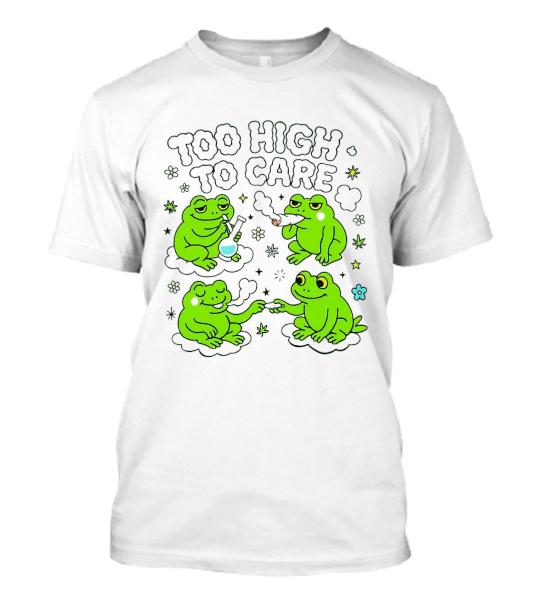Too High To Care Frogs Smoking Peaceful Bliss T-Shirt