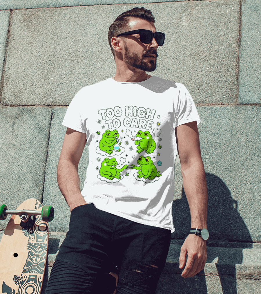 Too High To Care Frogs Smoking Peaceful Bliss T-Shirt