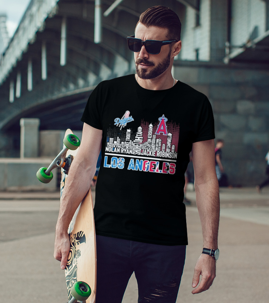 Los Angeles Dodgers Angels Skyline Typography City Baseball Fans T-Shirt