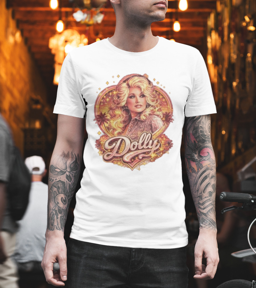 Dolly Parton Retro Vintage Style With Heart And Palm Trees T-Shirt