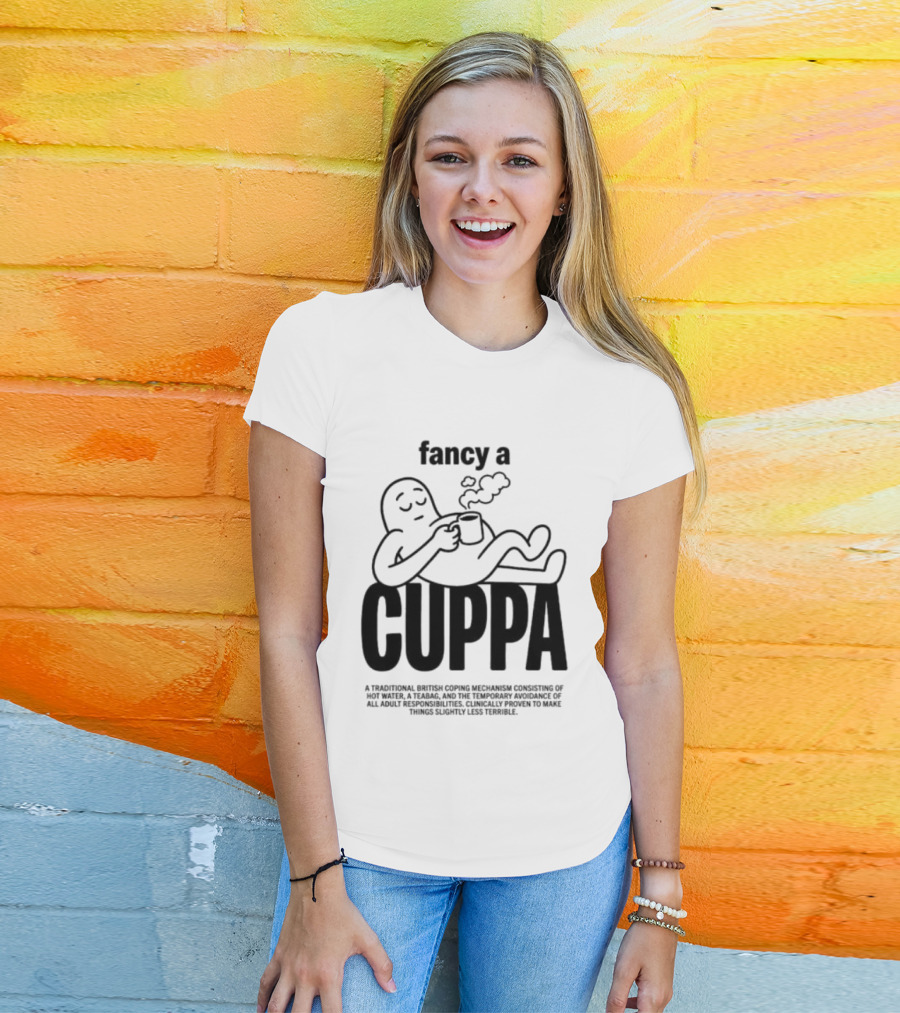 Fancy A Cuppa Relaxing Cartoon Holding Tea Cup T-Shirt