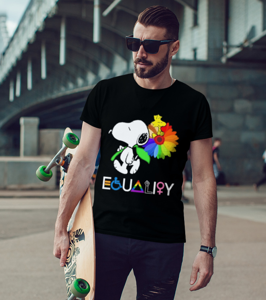 Snoopy Flower Equality Rainbow LGBTQ+ Inclusivity T-Shirt