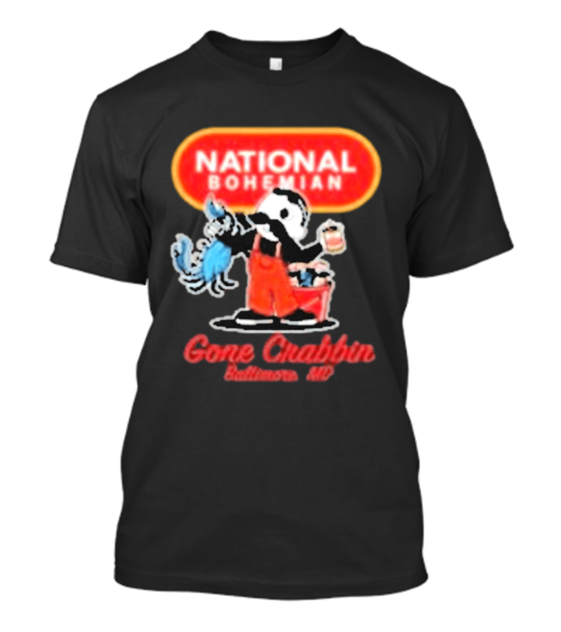 National Bohemian Beer Gone Crabbin' Baltimore MD Mr. Boh With Crab And Beer T-Shirt