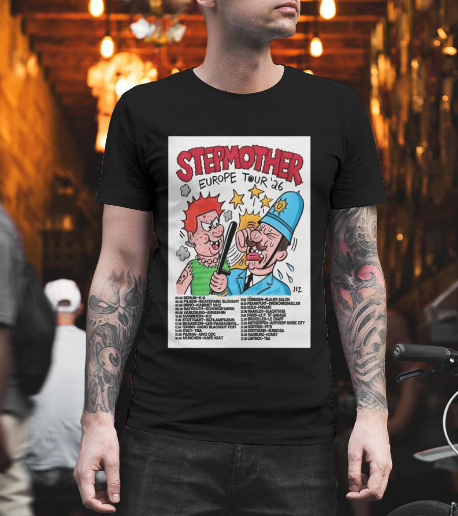 Stepmother Europe Tour 2026 Cartoon Punk Rock Dates and Locations T-Shirt