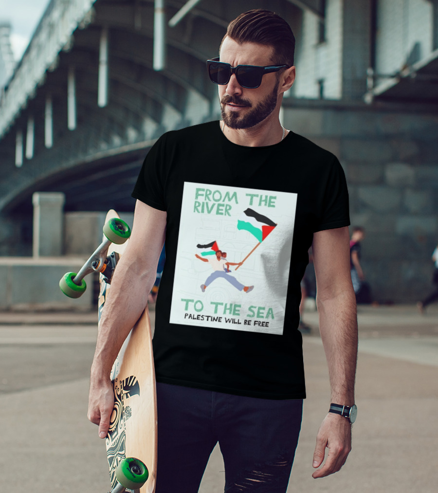 From The River To The Sea Palestine Will Be Free Flag Person Holding Child T-Shirt