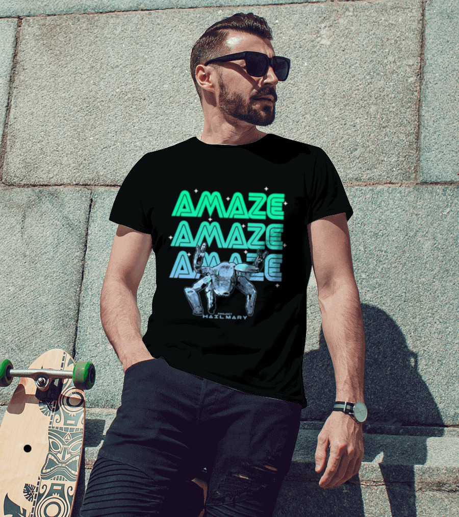 Amaze Amaze Amaze Project Hail Mary Rocky Alien Neon T-Shirt