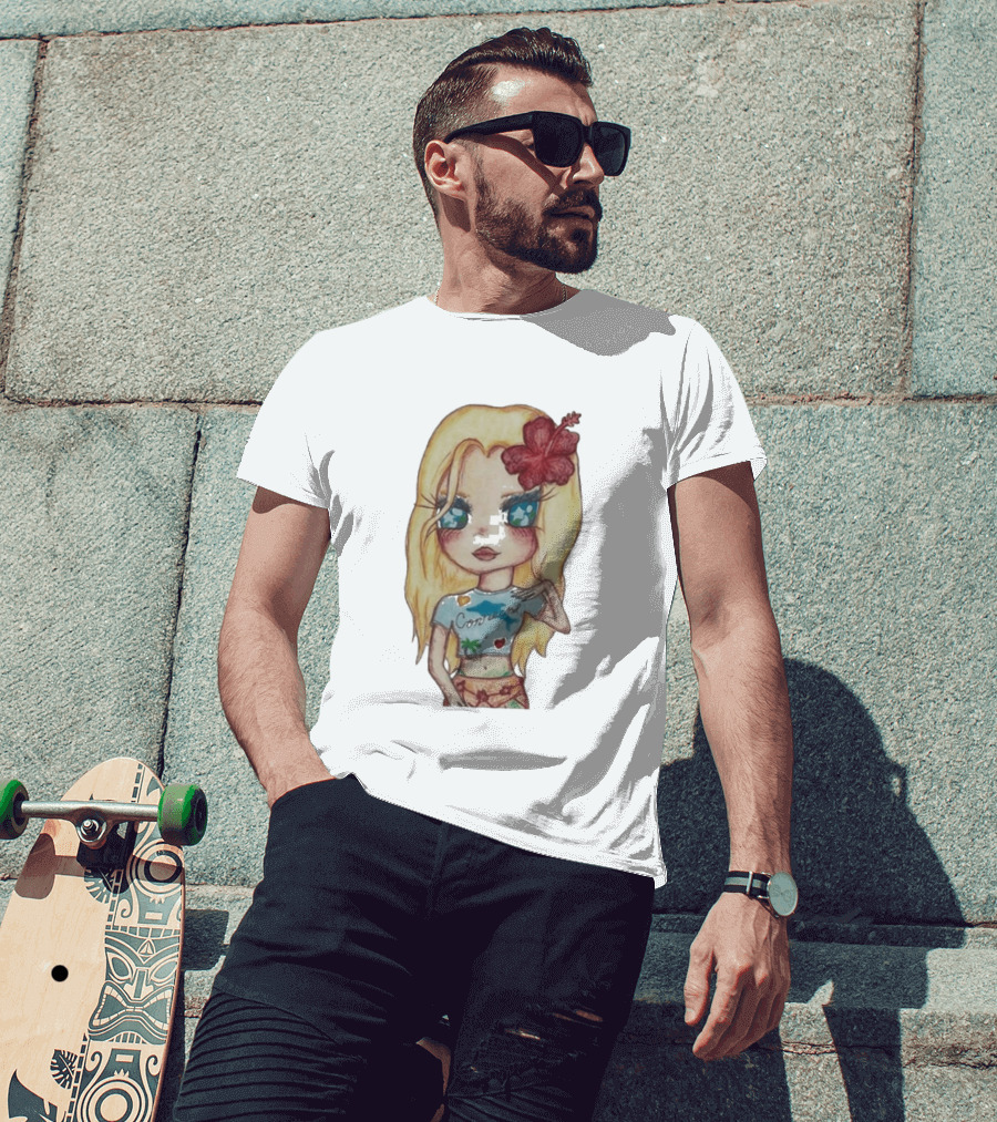 Zara Larsson Midnight Sun Tour 2025 Cartoon Illustration With Blonde Girl And Red Flower T-Shirt