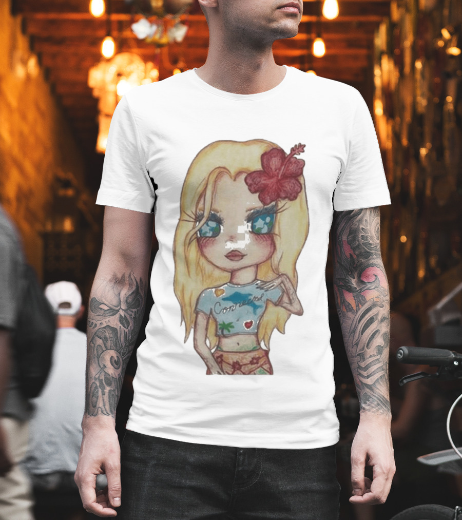 Zara Larsson Midnight Sun Tour 2025 Cartoon Illustration With Blonde Girl And Red Flower T-Shirt