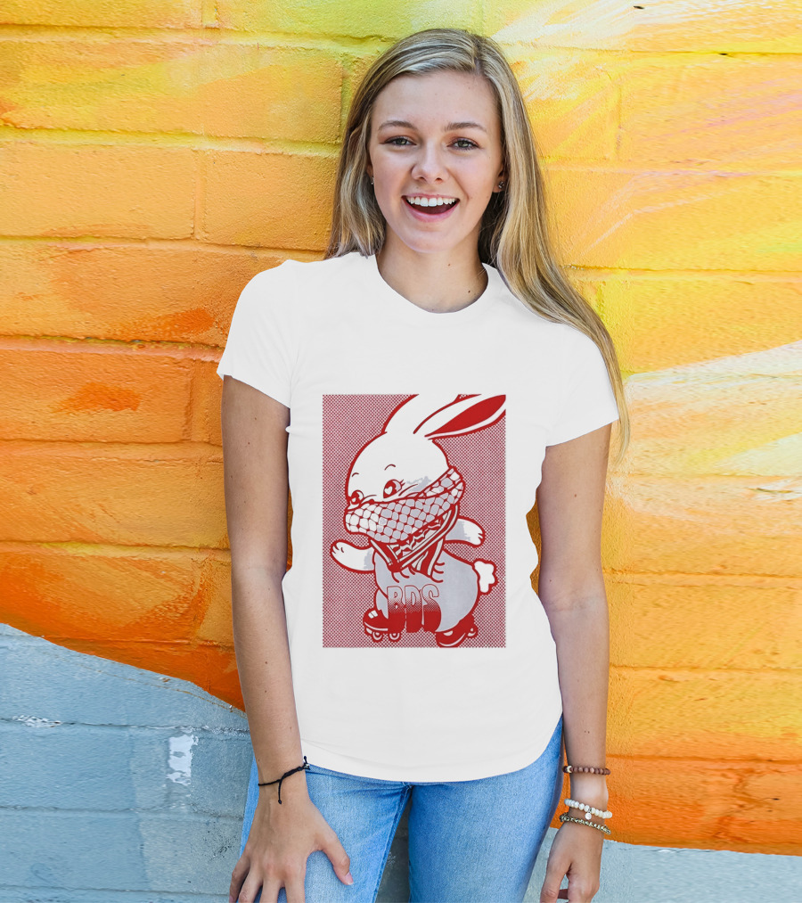 BDS Palestine Bunny With Keffiyeh And Roller Skates T-Shirt