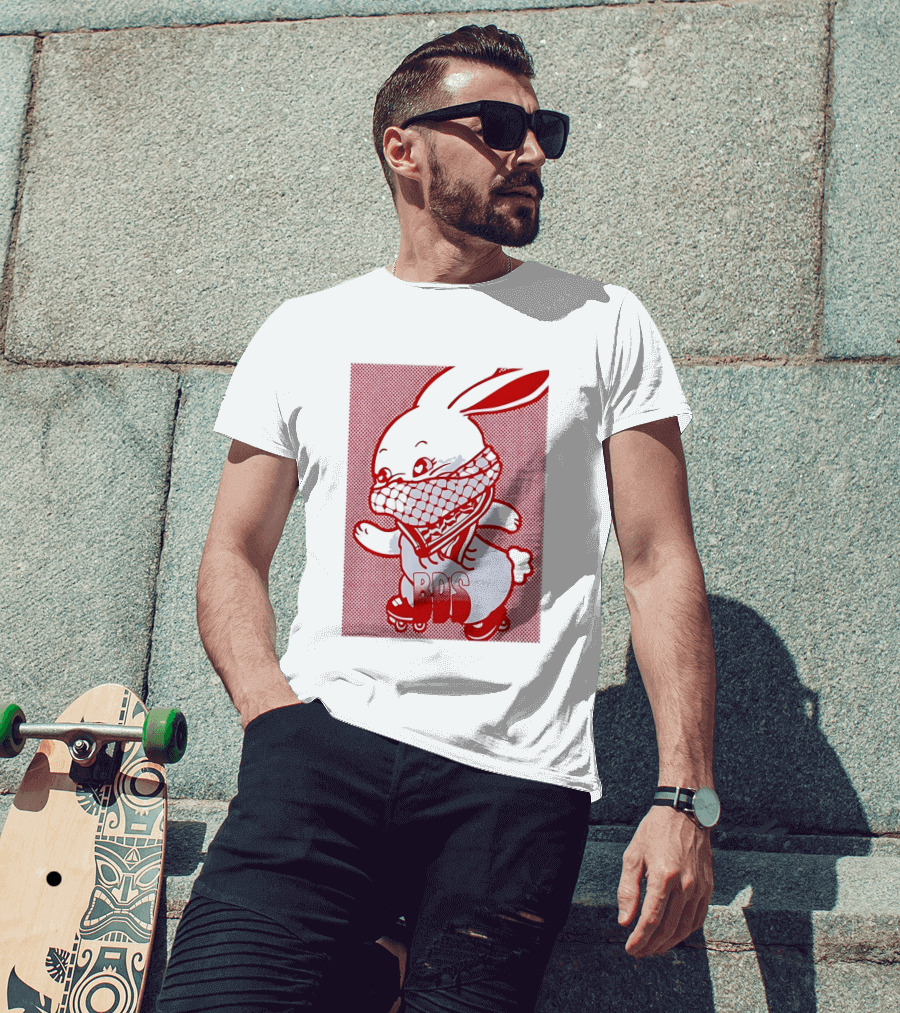 BDS Palestine Bunny With Keffiyeh And Roller Skates T-Shirt