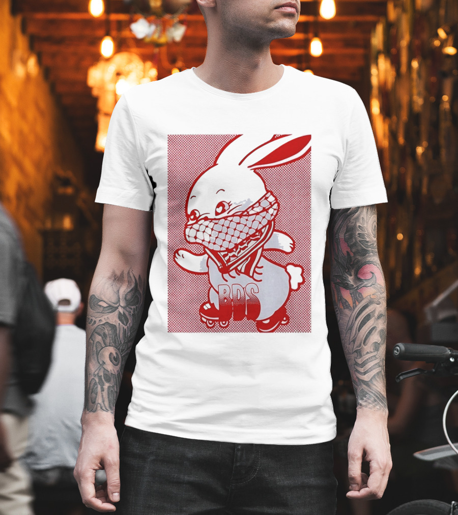 BDS Palestine Bunny with Keffiyeh and Roller Skates T-Shirt