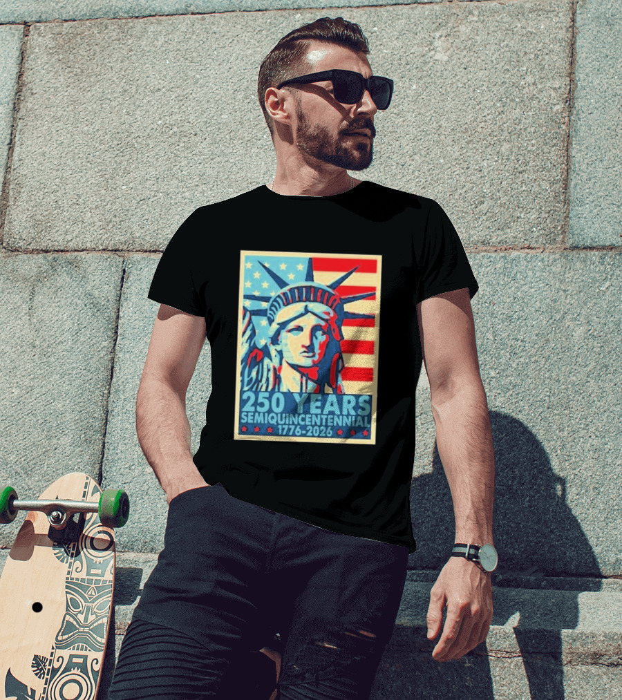 250 Years 1776 2026 Lady Liberty Semiquincentennial With American Flag T-Shirt