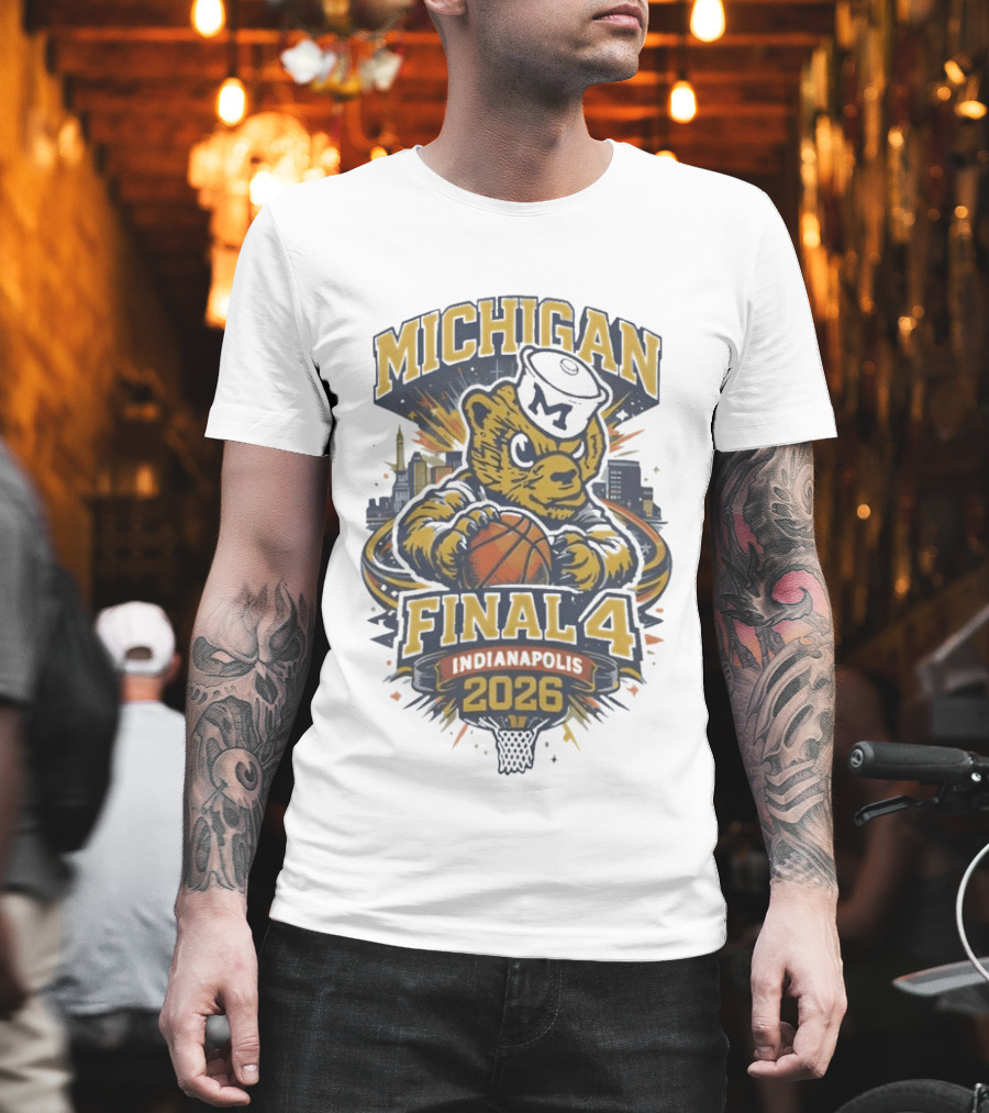 Michigan Wolverines Final Four 2026 Indianapolis Basketball Bear with Sailor Hat T-Shirt