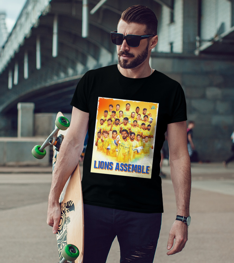 Raring To Roar Lions Assemble Chennai Super Kings Team Celebration T-Shirt