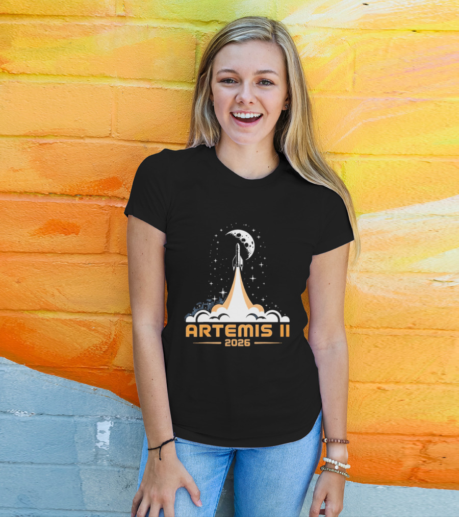 Artemis II 2026 Moon Rocket Launch With Stars And Moon T-Shirt